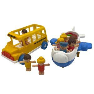 Vintage 1980s Arco Little People School Bus Airplane Lot 10 Figures Hong Kong